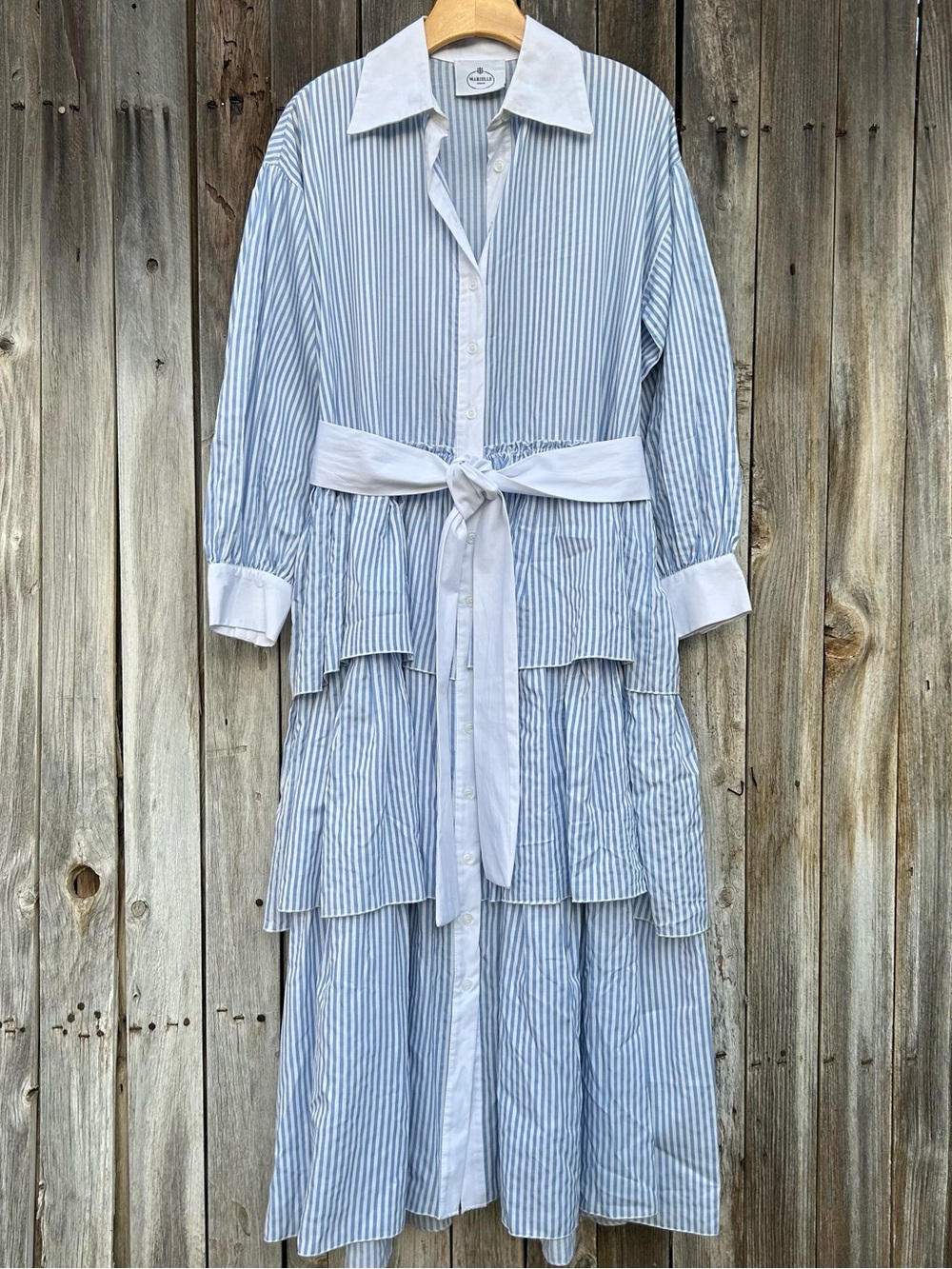 Marielle Almelo Brittany Blue Stripes Dress Egyptian Cotton Blue White OS